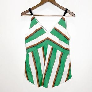 Odeeh Green and White Striped Sleeveless V-Neck Top